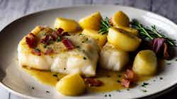 Baked Cod with Potatoes and Bacon (Steiktur Ólavsøku ýsa)