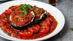 Baked Eggplant with Tomato and Onion Sauce (Batinjan Bil-Tomato)