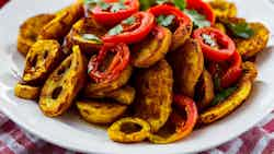 Bata Fried Plantains With Spicy Tomato Sauce