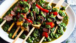 Cantabrian Style Beef Skewers with Chimichurri Sauce (Brochetas de Carne a la Cántabra con Salsa Chimichurri)