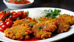 Cassava Fritters with Spicy Tomato Chutney (Igitoke n'Isosiyete ye Tomato)