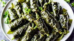 Dolmades Me Rizi Kai Fytika (greek Style Stuffed Grape Leaves With Rice And Herbs)