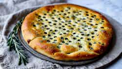 Focaccia Me Elies Kai Rodochino (olive And Rosemary Focaccia)