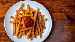 Fried Cassava Fries With Spicy Tomato Sauce