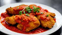 Fried Chicken with Spicy Tomato Sauce (Poulet frit avec sauce tomate pimentée)