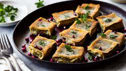 Fried Eggplant Rolls with Pomegranate Sauce (Nərgiz Dolmasi)