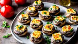 Gemista Manitaria Me Kima Kai Tyri (greek Style Stuffed Mushrooms With Ground Meat And Cheese)