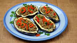 Gemista Melitzanes Me Kima Kai Ryzi (greek-style Stuffed Eggplant With Ground Beef And Rice)