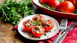 Gemista Ntomates Me Ryzi Kai Aromata (greek-style Stuffed Tomatoes With Rice And Herbs)