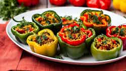 Gemista Piperia Me Rizi Kai Fytika (stuffed Bell Peppers With Rice And Herbs)