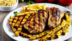 Grilled Chicken with Fried Plantains (Poulet grillé avec makemba frites)