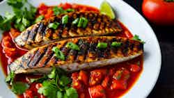 Ikan Kembung Bakar Sambal Tomat Pedas Jeruk (grilled Mackerel With Spicy Tomato Relish And Lime)