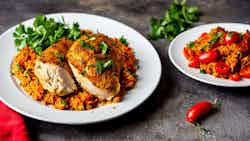 Jollof Stuffed Chicken (Chicken stuffed with Ivorian-style jollof rice)