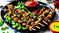 Kabab Hindi (grilled Spiced Lamb Skewers With Mint Chutney)