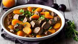 Limburgse Kalfsstoofpot Met Pruimen En Abrikozen (limburgian Veal Stew With Prunes And Apricots)