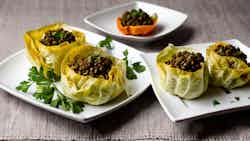 Monaco-style Stuffed Cabbage Leaves with Lentils (Feuilles de chou farcies à la monégasque avec lentilles)