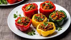 Pimientos Rellenos (stuffed Bell Peppers With Rice And Ground Meat)