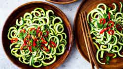 Raw Spicy Thai Almond Sauce Zoodles