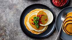 Rice Pancakes With Spicy Mashed Vegetables (dhuska Chokha)
