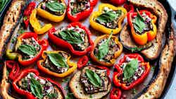 Roasted Eggplant Spread With Roasted Bell Peppers (bulgarian Bruschetta: Kyopolou With Roasted Bell Peppers)