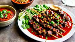 Sate Padang Sambal Kacang (grilled Beef Satay With Spicy Peanut Sauce)