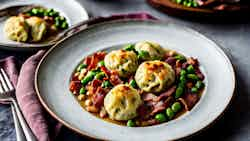 Smoked Collar Of Pork With Broad Beans And Dumplings With Bacon (judd Mat Gaardebounen An Kniddelen Mat Speck)