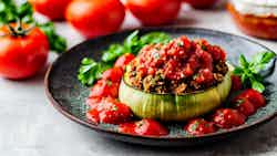 Stuffed Zucchini With Ground Meat And Tomato Sauce