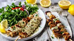 Xifias Souvlaki Me Lemoni Kai Rigani (swordfish Souvlaki With Lemon And Oregano)