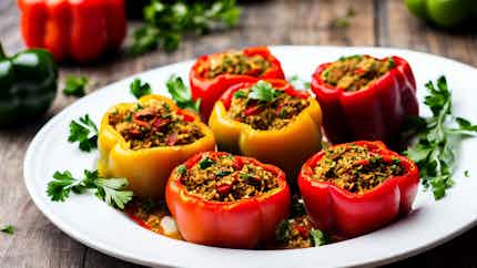 Albanian Stuffed Peppers with Rice and Vegetables (Speca të Mbushur)