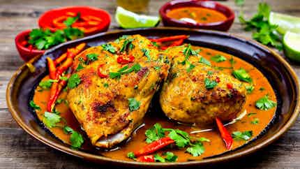Axone Wala Murgi Raja Mircha (naga Style Smoked Chicken With Bamboo Shoots And Ghost Chili)