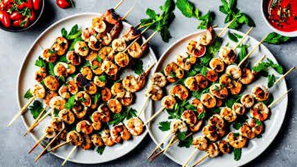 Bahraini Grilled Shrimp Skewers With Lime And Mint