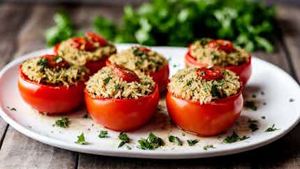 Basilicatan Baked Stuffed Tomatoes With Rice And Herbs