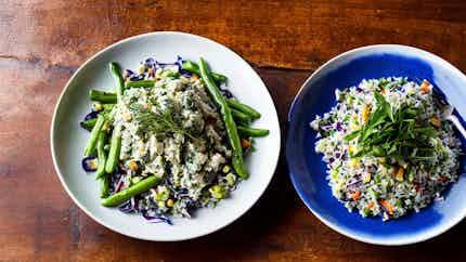 Blue Rice Salad With Herbs And Fish (nasi Kerabu)