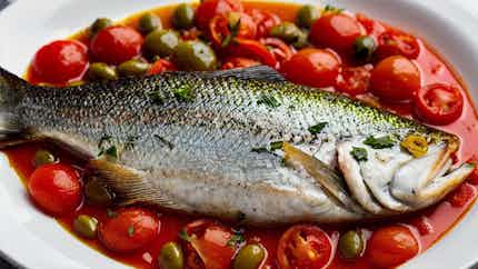 Branzino Alla Ligure (ligurian Sea Bass With Tomato And Olives)