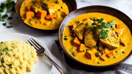 Coconut Curry Chicken With Sweet Potato Mash