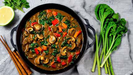 Ethiopian Spiced Mushroom and Spinach Stew (Ye'abesha Gomen)