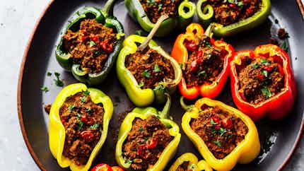 Filfil Mahshi (stuffed Bell Peppers With Spiced Ground Beef)