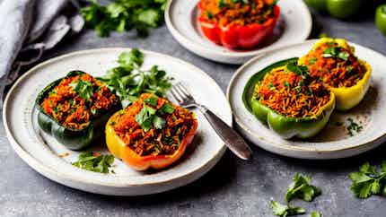 Filfil Mahshi (stuffed Bell Peppers With Spiced Rice And Lamb)