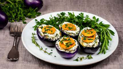 Gemista Melitzanes Me Rizi Kai Fytika (greek Style Stuffed Eggplants With Rice And Herbs)