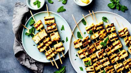 Grilled Halloumi Skewers With Mint Sauce