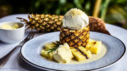 Grilled Pineapple with Coconut Ice Cream (Ananas Grillé avec Glace à la Noix de Coco)