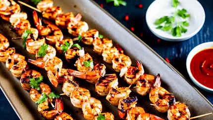 Grilled Shrimp Skewers With Spicy Harissa Sauce