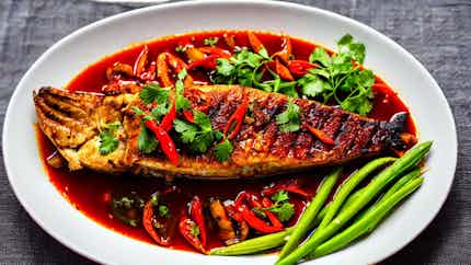 Ikan Gurame Bakar Sambal Asam Pedas (grilled Catfish With Spicy Tamarind Sauce)