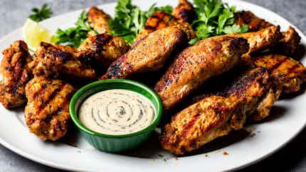 Jawaneh Bil Tahini (grilled Spiced Chicken Wings With Tahini Dip)