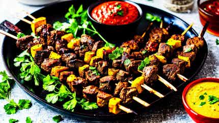 Kabab Hindi (grilled Spiced Lamb Skewers With Mint Chutney)