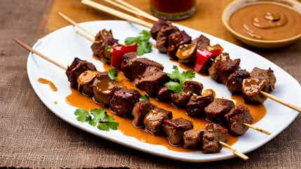 Kribi Spicy Beef Kebabs With Peanut Sauce