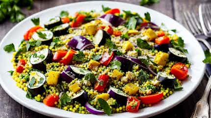 Palestinian Maftoul Salad With Roasted Vegetables