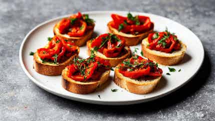 Roasted Red Pepper And Anchovy Crostini