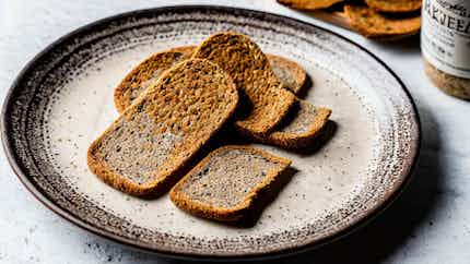 Rye Bread Crisps with Smoked Trout (Rupjmaizes kraukšķīši ar kūpinātu foreli)