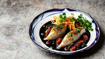 Spanish-style Stuffed Squid In Ink Sauce